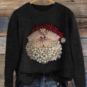 Women's Winter 3D Printing Casual Long Sleeve Crew Neck Knitted Sweater, JustFashionNow Sweaters, color:Black|size:4XL,