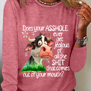 Does Your Asshole Ever Get Jealous Funny Cow Casual Long Sleeve Shirt, Long sleeves, Lilicloth.com