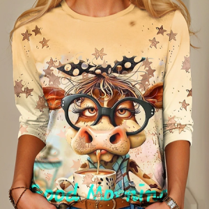Women's Long Sleeve T-shirt Spring/Fall Yellow Dog Jersey Crew Neck Daily Going Out Casual Top, Long sleeves, Lilicloth.com