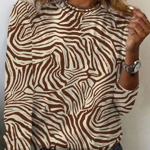 Zebra Print Crew Neck Long Sleeve T-shirt, Long sleeves, Lilicloth.com