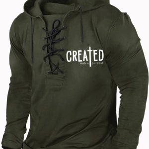 Men's Created With A Purpose Funny Graphic Printing Hoodie Regular Fit Text Letters Casual Sweatshirt, Hoodies&Sweatshirts, Lilicloth.com