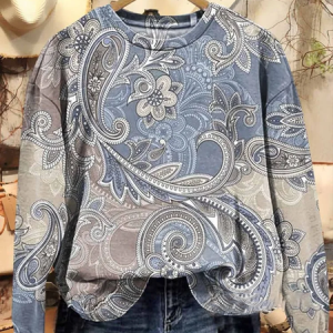Casual Crew Neck Floral Sweatshirt Printing, Hoodies & Sweatshirts, color:Blue|size:XXL, catalog Noracora shop
