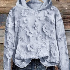 Three dimensional floral embroidery lace comfortable hoodie, Hoodies&Sweatshirts, Lilicloth.com