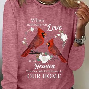 Best Family Memorial Cardinal Birds Shirt In Loving Memory Heaven In Home Casual Long Sleeve Shirt, Long sleeves, Lilicloth.com