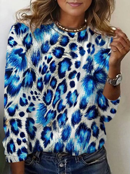 Women's Long Sleeve Tee T-shirt Spring/Fall Abstract Jersey Crew Neck Holiday Going Out Casual Top, JustFashionNow T-Shirts, color:Blue|size:XXL,