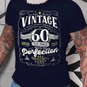 Men's Vintage 60 Yeas Perfection Cotton Text Letters Loose T-Shirt, T-shirts, Lilicloth.com