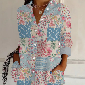 Women's Long Sleeve Shirt Spring/Fall Floral Shirt Collar Daily Going Out Casual Top, JustFashionNow Shirts, color:As Picture|size:XXL,