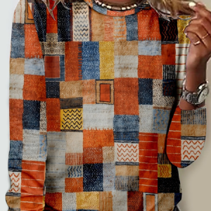 Plaid Casual Crew Neck Regular Fit Long Sleeve Shirt, Long sleeves, Lilicloth.com