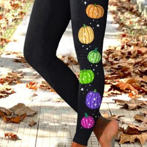 Pumpkin Pattern Jersey Casual Tight Leggings, Leggings, Lilicloth.com