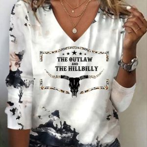 The Outlaw And The Hillbilly V-Neck Long Sleeve T-Shirt, Long sleeves, Lilicloth.com