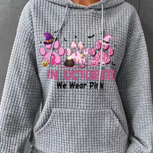 In October We Wear Pink Halloween Fur Dogs Witch Breast Cancer Awareness Simple Loose Hoodie, Hoodies&Sweatshirts, Lilicloth.com
