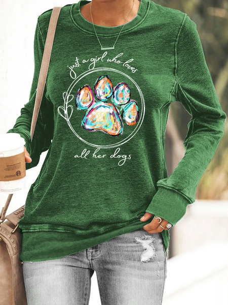 Women's Just A Girl Who Loves All Her Dogs Casual Text Letters Sweatshirt, Hoodies&Sweatshirts, Lilicloth.com