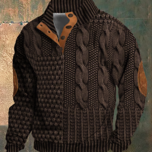 Men's Casual Vintage Print Half Collar Button Sweatshirt, Hoodies&Sweatshirts, Lilicloth.com