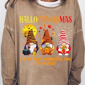 Womens Funny Hallothanksmas Holiday Gnome Casual Top, Hoodies&Sweatshirts, Lilicloth.com