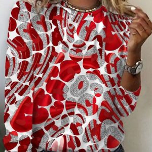 Heart Print Long Sleeve T-shirt, Long sleeves, Lilicloth.com