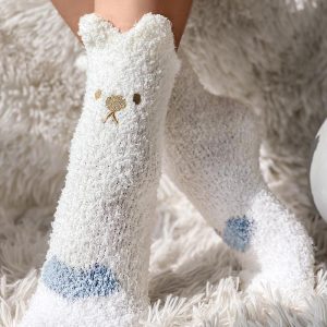 1Pair Bear Ears Heart Pattern Fuzzy Thermal Socks, women Socks, ChicMe catalog