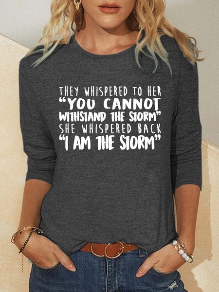 Women's Fun Text Print Round Neck Long Sleeve Shirt, Hoodies&Sweatshirts, Lilicloth.com