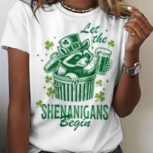 Casual St. Patrick's Day Animal Crew Neck Short Sleeve T-shirt, T-shirts, color:White|size:4XL, catalog Noracora shop