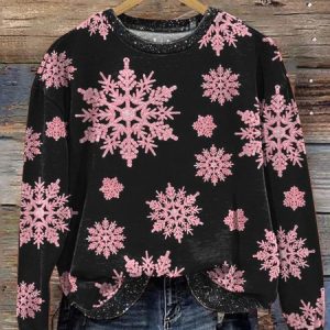 Women's Crew Neck Snowflake Casual Spring/Fall Long Sleeve Sweatshirt, JustFashionNow Sweatshirts & Hoodies, color:Black|size:XXL,