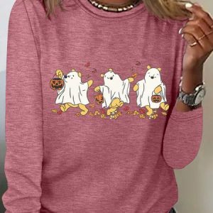 Retro Pooh Ghost Halloween Casual Long Sleeve Shirt, Long sleeves, Lilicloth.com