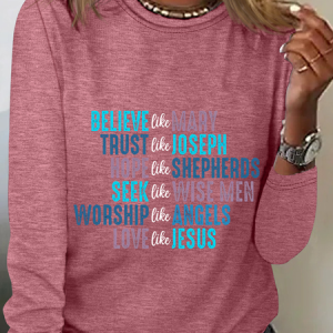 Women's Christmas Long Sleeve Blouse_ Spring/Fall Crew Neck Daily Casual Top, JustFashionNow Shirts, color:Watermelon|size:3XL,