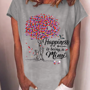 Women's Heart Grandma tree happiness is being a Mimi Crew Neck Casual Cotton-Blend T-Shirt, T-shirts, Lilicloth.com