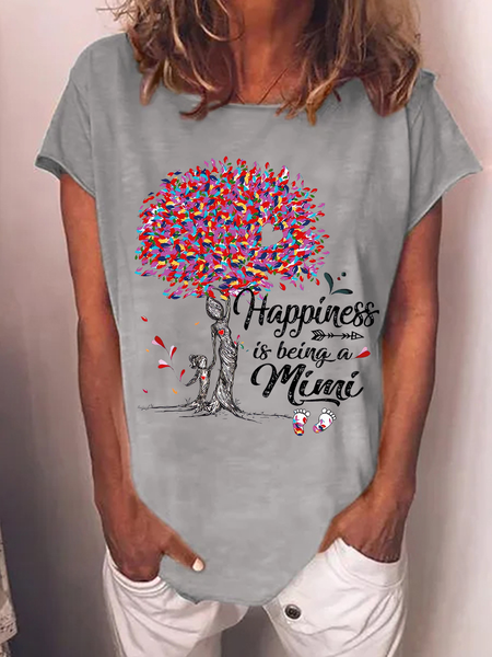 Women's Heart Grandma tree happiness is being a Mimi Crew Neck Casual Cotton-Blend T-Shirt, T-shirts, Lilicloth.com