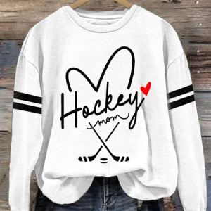 Women's Hockey Mom Printed Round Neck Sweatshirt, Hoodies&Sweatshirts, Lilicloth.com