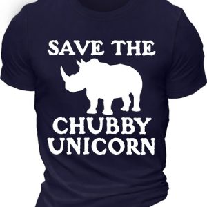 Men's Save The Chubby Unicorn Funny Graphic Printing Loose Cotton Text Letters Casual T-Shirt, T-shirts, Lilicloth.com