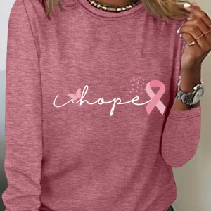 Cancer Ribbon Wonder Women Breast Cancer Casual Long Sleeve Shirt, Long sleeves, Lilicloth.com