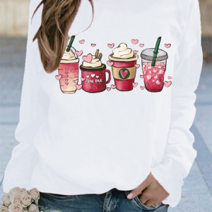Women's Crew Neck Heart/Cordate Casual Spring/Fall Long Sleeve Sweatshirt, JustFashionNow Long sleeve tops, color:White|size:XXL,