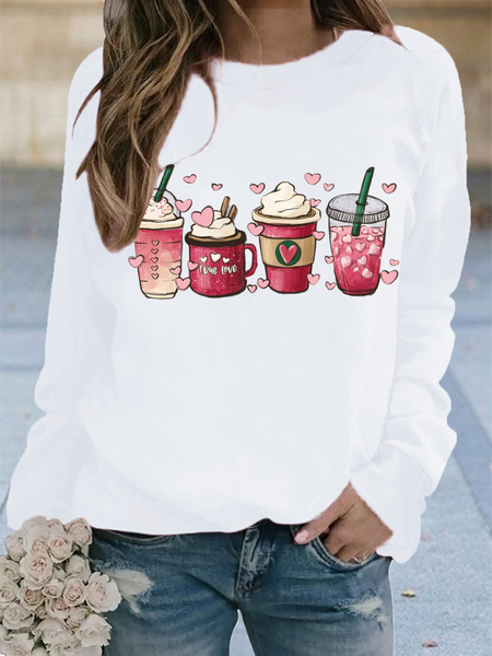 Women's Crew Neck Heart/Cordate Casual Spring/Fall Long Sleeve Sweatshirt, JustFashionNow Long sleeve tops, color:White|size:XXL,