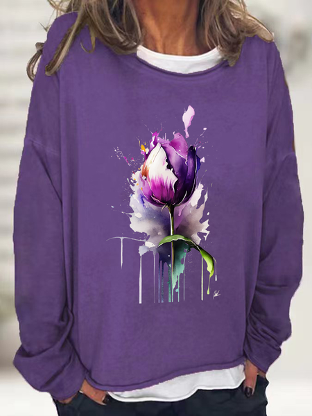 Purple Flower Alzheimer's Awareness Casual Sweatshirt, Hoodies&Sweatshirts, Lilicloth.com