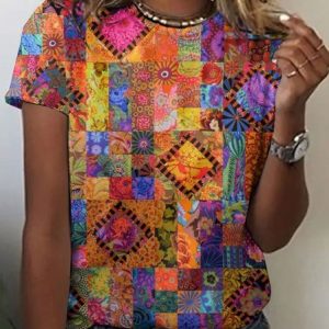 Vintage Animal Crew Neck Short Sleeve T-shirt, T-shirts, color:Yellow|size:5XL, catalog Noracora shop