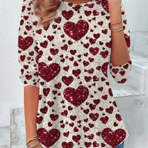 Casual Heart/Cordate Crew Neck Long Sleeve T-shirt, Blouses, color:As Picture|size:XXL, catalog Noracora shop