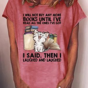 Women's Funny Book Lover Reading Crew Neck Letters Casual T-Shirt, T-shirts, Lilicloth.com