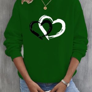 Women's Crew Neck Heart/Cordate Casual Spring/Fall Long Sleeve Sweatshirt, JustFashionNow Sweatshirts & Hoodies, color:Green|size:XXL,