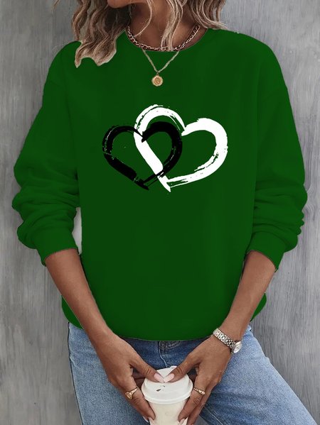 Women's Crew Neck Heart/Cordate Casual Spring/Fall Long Sleeve Sweatshirt, JustFashionNow Sweatshirts & Hoodies, color:Green|size:XXL,