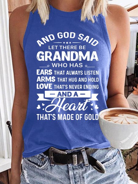 Women’s And God Said Let There Be Grandma Who Has Heart That’s Made Of Gold Text Letters Tank Top, Tank Tops, Lilicloth.com