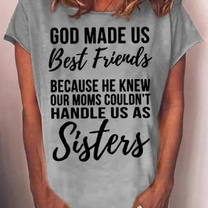 Women's Funny Saying Sister Letter Casual Crew Neck T-Shirt, T-shirts, Lilicloth.com