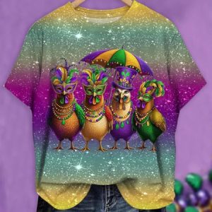 Mardi Gras Casual Ombre Crew Neck Short Sleeve T-shirt, T-shirts, color:Purple|size:4XL, catalog Noracora shop
