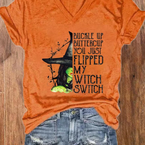 Women's Halloween Buckle Up Buttercup You Just Flipped My Witch Switch Casual T-Shirt, T-shirts, Lilicloth.com