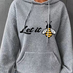 Peachbruh Let It Bee Positive Energy Slogan Printed Simple Loose Hoodie, Hoodies&Sweatshirts, Lilicloth.com