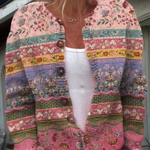 Women's Floral Casual Winter Knitted Cardigan, JustFashionNow Cardigans, color:Pink|size:5XL,