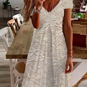 Women's Short Sleeve Summer Floral Printing Dress V Neck Daily Going Out Casual Knee Length T-Shirt Dress H-Line Dress, JustFashionNow Casual Dresses, color:Apricot|size:XXL,