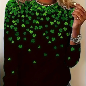 Women's Shamrock St. Patrick's Day Casual Long Sleeve Crew Neck T-Shirt, Long sleeves, Lilicloth.com
