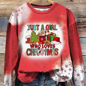 Just A Girl Who Loves Christmas Print Crew Neck Sweatshirt, Hoodies&Sweatshirts, Lilicloth.com