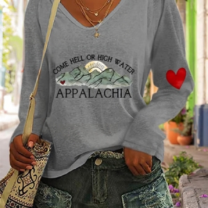 Women's Appalachia Strong Print Casual Long Sleeve T-Shirt, Long sleeves, Lilicloth.com