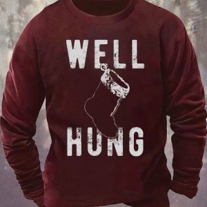 Mens Christmas Stocking Well Hung Funny Graphics Printed Cotton-Blend Loose Sweatshirt, Hoodies&Sweatshirts, Lilicloth.com