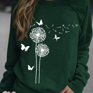Women's dandelion butterfly Funny Graphic Printing Loose Dandelion Casual Sweatshirt, Hoodies&Sweatshirts, Lilicloth.com